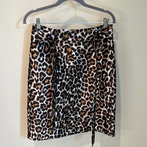 JCrew Satin Pencil Skirt in Leopard Print with Tie Waist